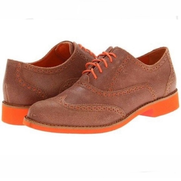 COLE HAAN Alisa Sequoia Oxford Wingtip Shoes Brown and Orange